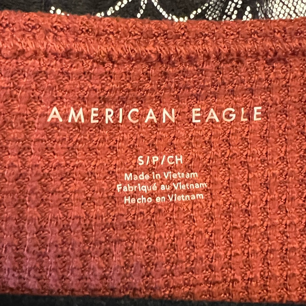 American Eagle Rust Waffle Knit Long Sleeve Shirt - Picture 2 of 2